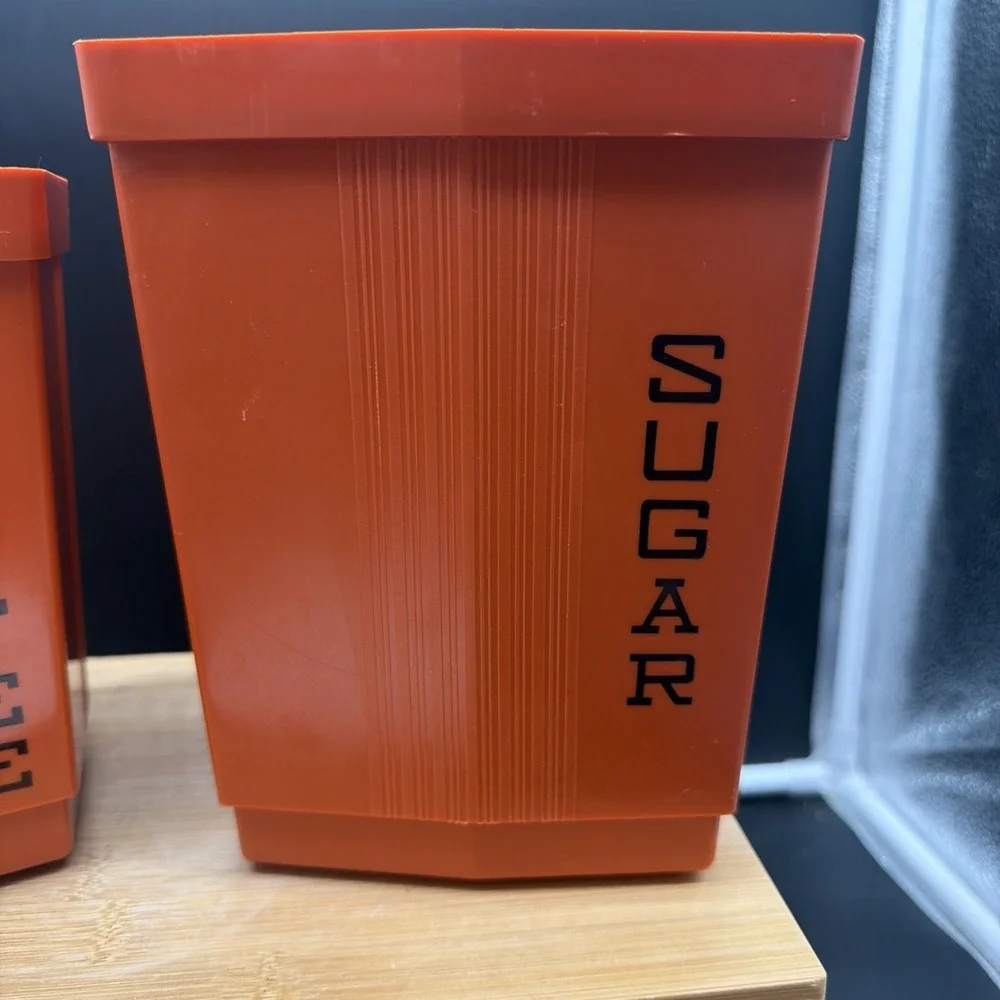Vintage 70s Burnt Orange Nesting Canister Set 3 Plastic Kitchen